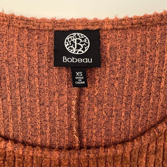 Bobeau Burnt Orange/Brown Chenille Wide Neck Dolman Sleeve Sweater - Picture 6 of 7